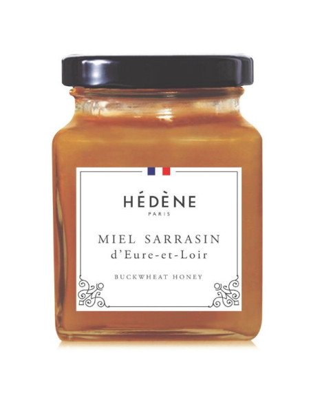 Jar of buckwheat honey from the Berry region, with woody aromas and an intense flavor.