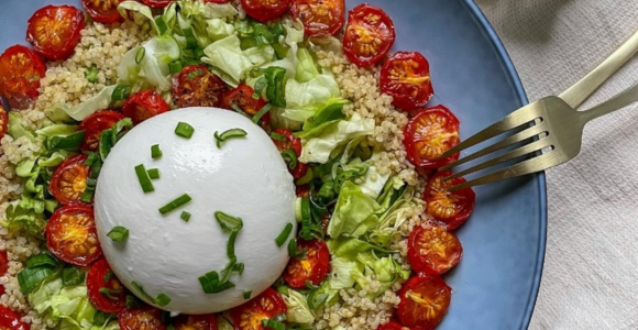 Quinoa salad burrata tomatoes roasted with lavender honey from the Luberon